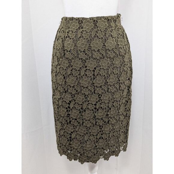 NWT@$398! W BY WORTH! LODEN GREEN MACRAME LACE OVER STRETCH CHIFFON SKIRT! SZ 10 - Picture 2 of 10